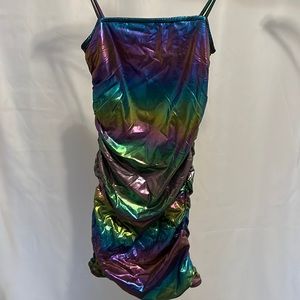 Multicolor metallic mini dress with ruching back and sides